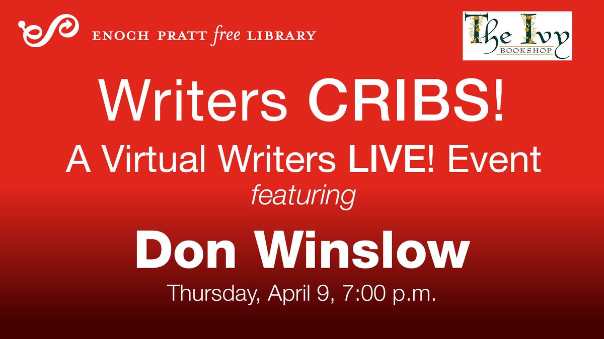 prattlibrary's tweet photo. Tune into the Pratt's very first Writers Cribs, in partnership with @TheIvyBookshop! Tomorrow at 7pm, we're chatting with @donwinslow about his collection, "Broken." Visit our Facebook event below for more details: https://t.co/25750atvW7 https://t.co/5KnWIOsqyG