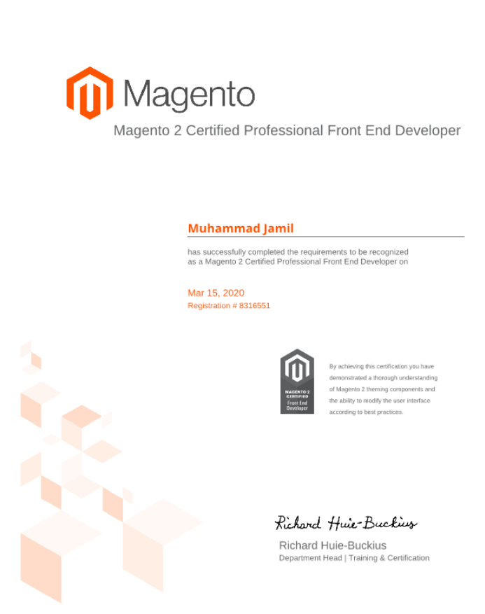 RLTSquare's tweet photo. A big shoutout to our very own Muhammad Jamil for successfully completing the #Magento2 #Certified Professional Front End Developer #exam. #Congratulations on behalf of RLTSquare. We all are really proud of you!

#Certified #Certification #ProfessionalDeveloper #FrontEnd https://t.co/MVXofgWoTg