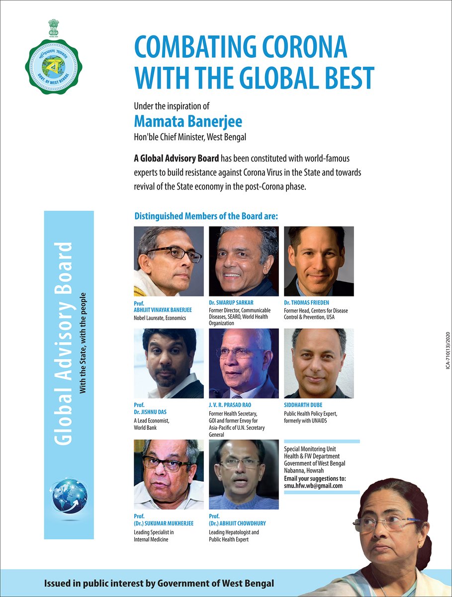 CMO, West Bengal (@cmofficewb) on Twitter photo A Global Advisory Board has been constituted with world famous experts under the inspiration of <a href="/MamataOfficial/">Mamata Banerjee</a> , Hon'ble Chief Minister of West Bengal.
#COVID19 A Global Advisory Board has been constituted with world famous experts under the inspiration of <a href="/MamataOfficial/">Mamata Banerjee</a> , Hon'ble Chief Minister of West Bengal.
#COVID19