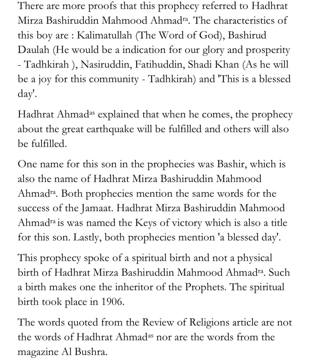 The third allegation by the critic was about the prophecy of a son to Manzur Muhammad's wife. Had he been honest, he would have shared that Hadhrat Ahmad عَلَيْهِ ٱلسَّلَامُ made it clear that Manzur Muhammad may refer to someone else. This prophecy was fulfilled.