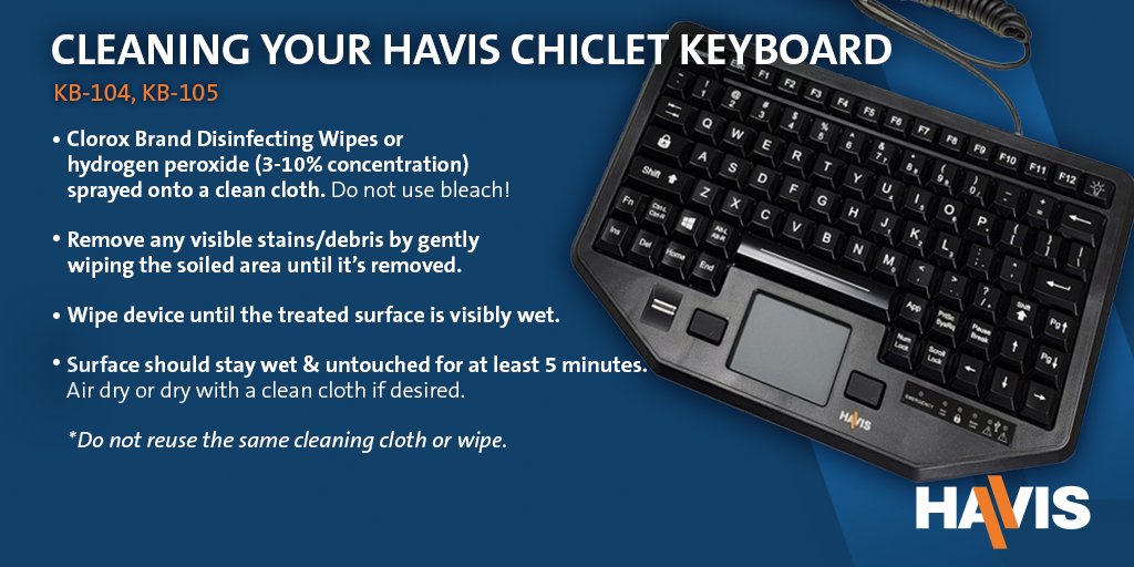 Clean and disinfect your Havis chiclet keyboard with these simple steps below. ⌨️

#HavisConnected #CleaningTips #PublicSafety