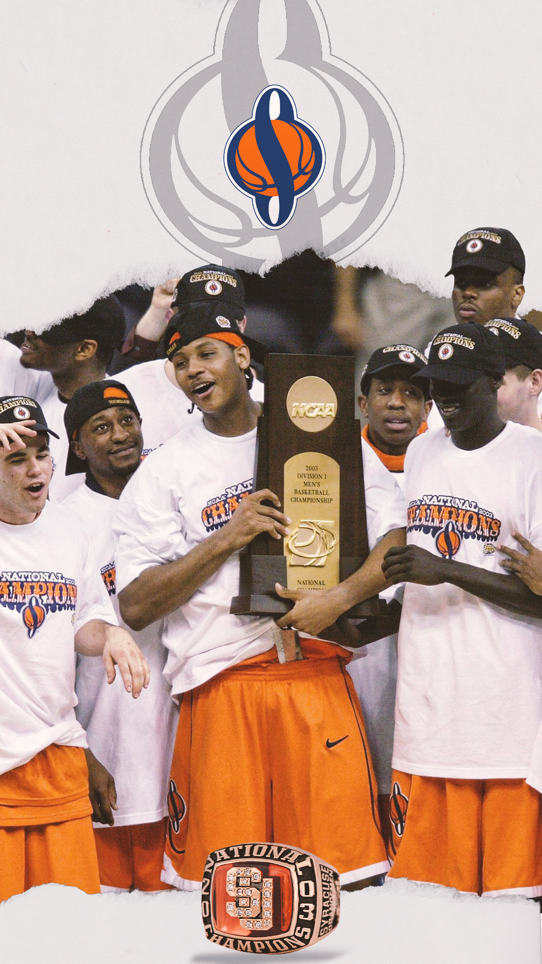 Syracuse National Champions 2003 team celebrating on court