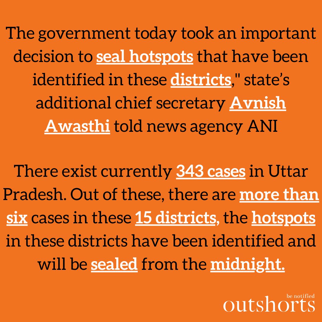 outshorts's tweet photo. Don’t spread rumours! Only the HOTSPOTS in these districts will be sealed not the entire districts. So please don’t hoard daily essentials.#YogiAdityanath #UttarPradesh #lockdownextension #lockdown #LuckyYou #kanpur #lucknow #varanasi #Ghaziabad #Noida #COVID2019 #COVID19 #india https://t.co/okVlTNMa2F