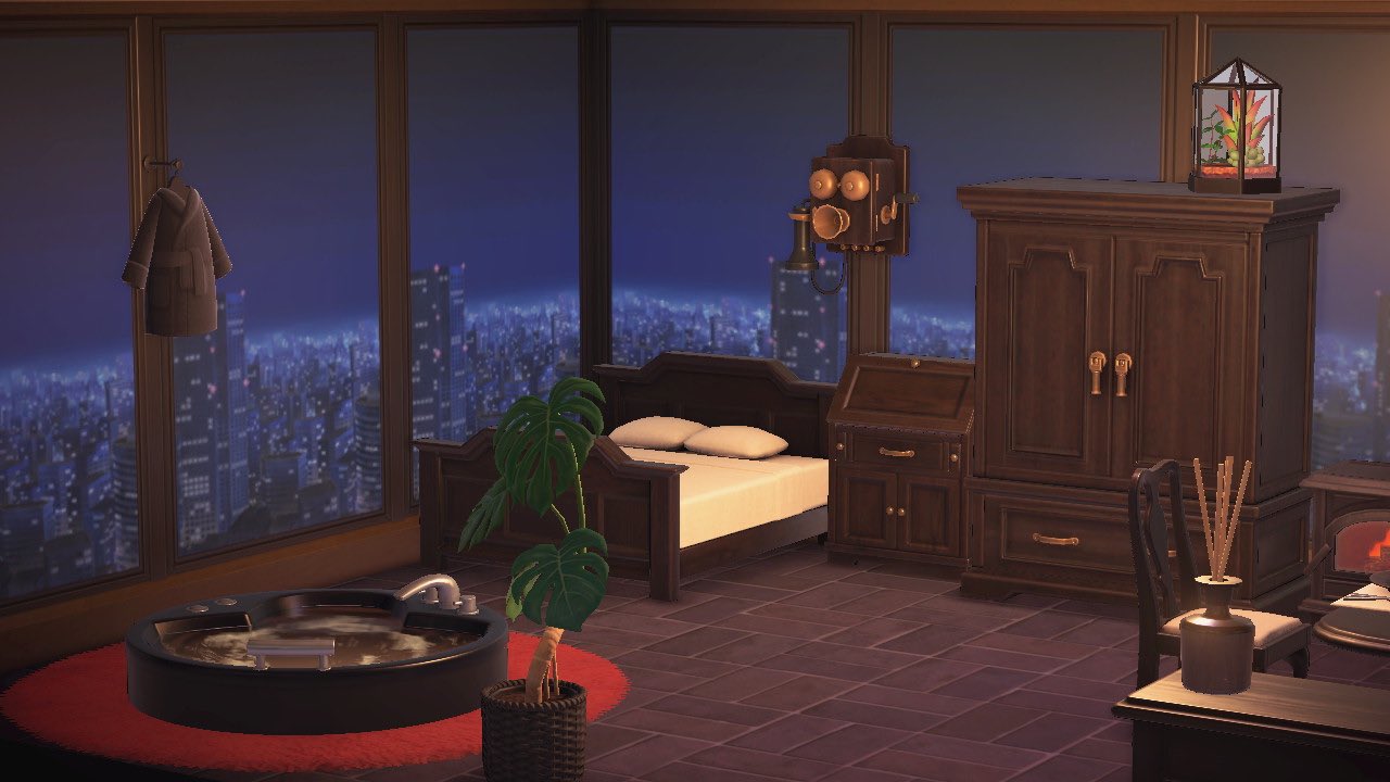ﾕぃｰﾝ 2階が素敵になってきました ๑ ༥ ๑ 夜景の壁も無事にget Pompomy5 さんからジャグジー黒も頂いて凄くお洒落になりました あつ森 T Co Vzxpaydwam Twitter