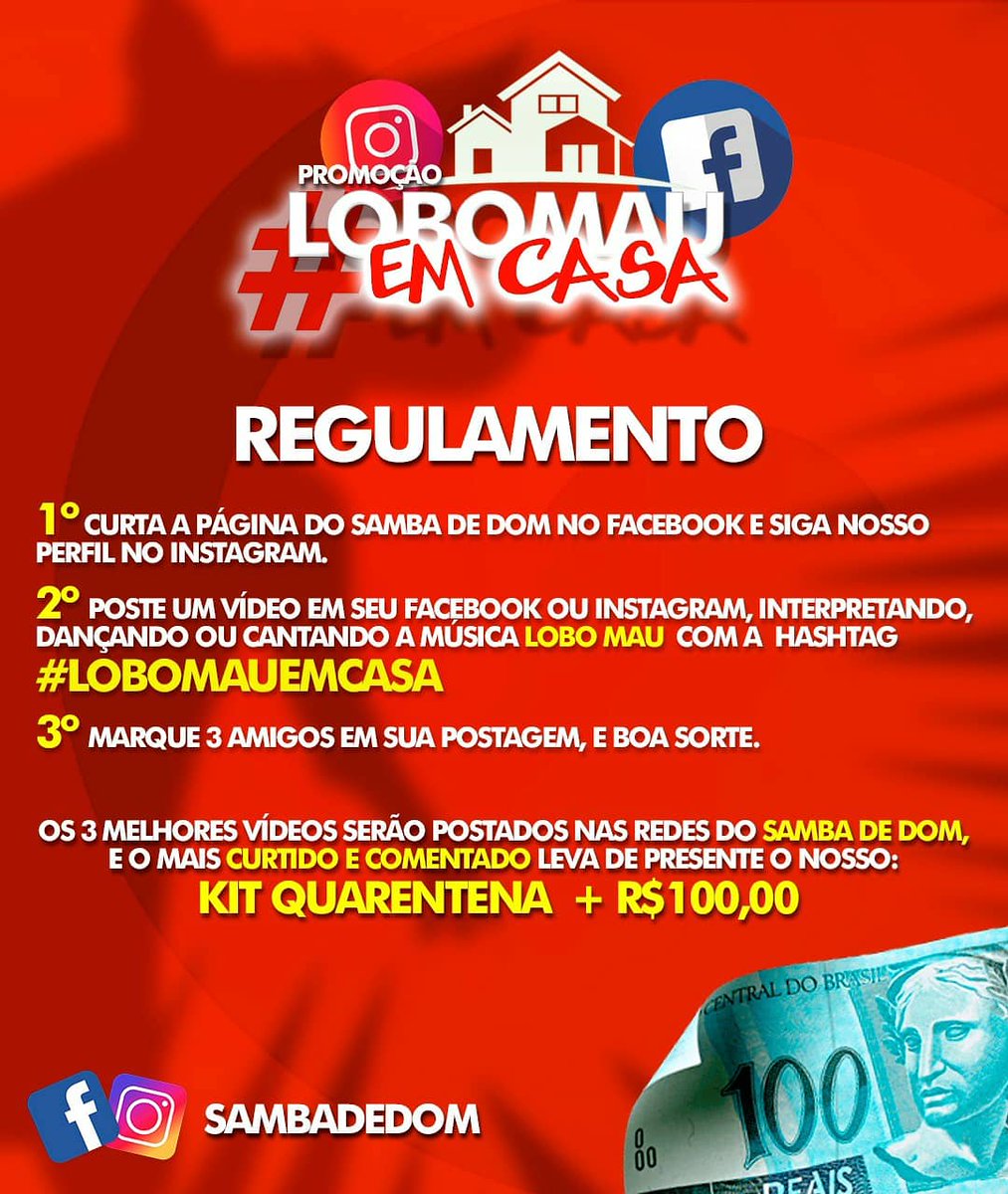 sambadedom1's tweet photo. Quer ganhar um super kit de quarentena ? Então olha aí o regulamento e participe.
#lobomauemcasa https://t.co/XgEW7eUsEX