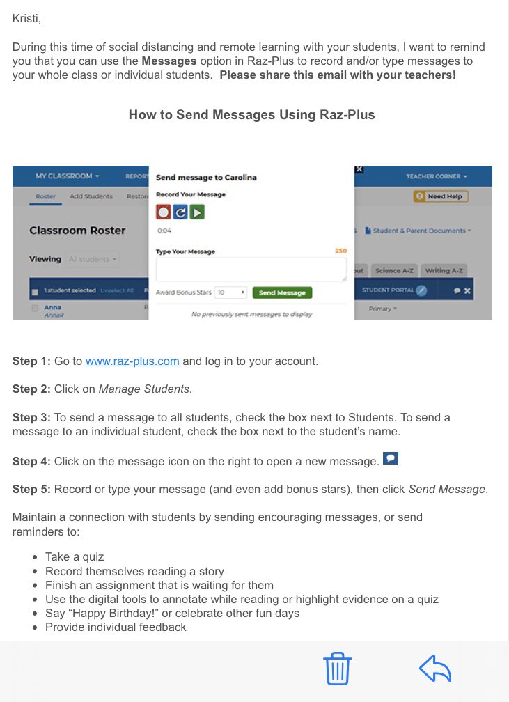 mrs_amonite's tweet image. Educators, You can now Record &amp;amp; Send Messages to Students With Your Raz-Plus Account. Perfect to provide feedback to students who struggle to read your messages. Who doesn’t love hearing a familiar voice? 😎💙 #RemoteLearningChat #gecdsb
