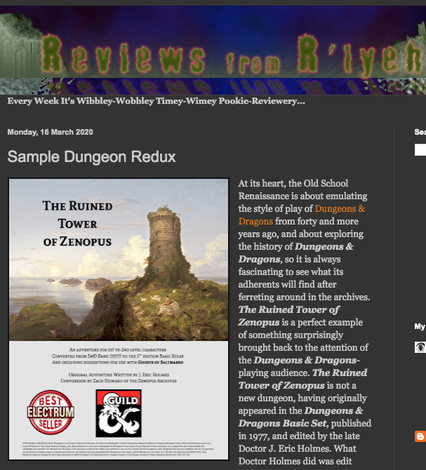 ZenopusArchives's tweet photo. Reviews from R'lyeh (@RlyehReviews) covers the Ruined Tower of Zenopus!
https://t.co/rk9F6BrTuJ
#RTOZ #SampleDungeon #Zenopus #HolmesBasic #GhostsofSaltmarsh #5eDnD #DnD5e #DnD #DMsGuild https://t.co/cJPQT2iuDh