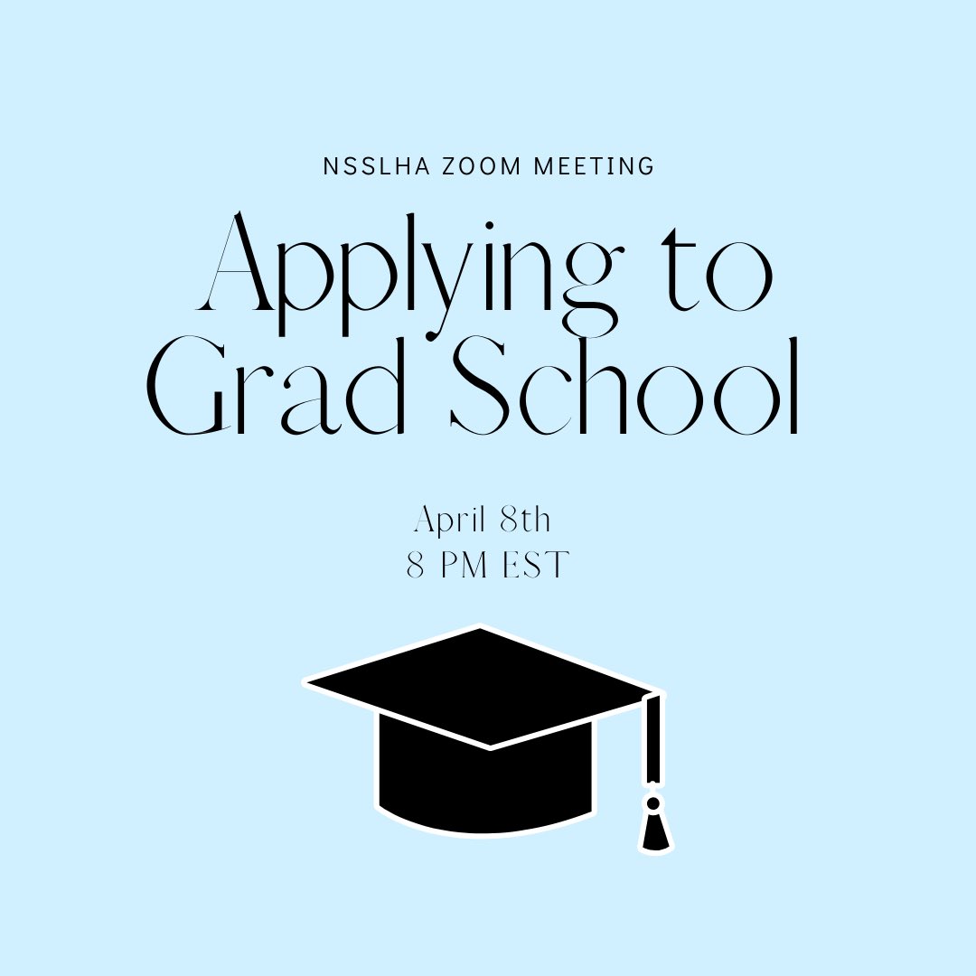 ButlerNSSLHA's tweet image. Don’t forget to join our Zoom meeting tonight at 8pm EST. We will be hearing from the seniors about their experiences applying to grad school! This is a great opportunity to learn about ways to prep for the GRE, how CSDCAS works, and to hear about other helpful tips!