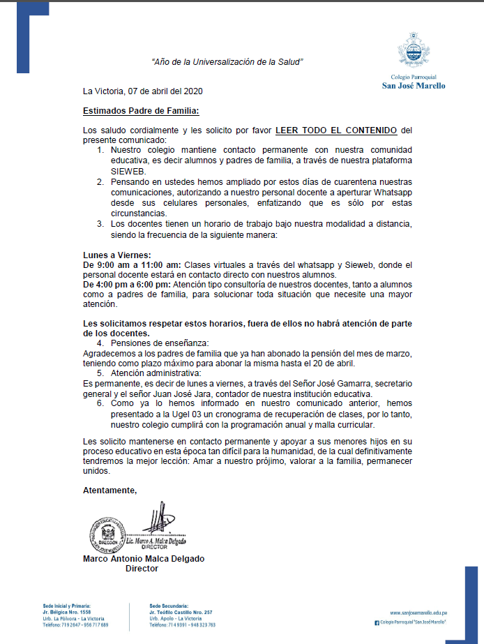 Jolbuz's tweet photo. Me acaba de llegar este documento, están autorizados los colegios a cobrar pensiones, dadas las circunstancias. @elcomercio_peru @rmapalacios @larepublica_pe @MartinVizcarraC https://t.co/wqLUHzTHbX