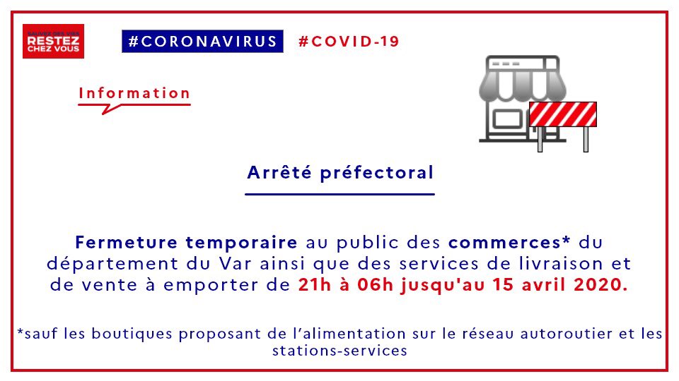 Prefet Du Var On Twitter Covid 19 Ce 08 Avril Et Jusqu Au 15 Avril 2020 Le Prefet Du Var A Interdit L Ouverture Des Commerces Et Services De Livraison Vente A Emporter Sur L Ensemble Prefet Du Var On Twitter Covid 19 Ce 08 Avril Et Jusqu Au 15 Avril 2020 Le Prefet Du Var A Interdit L Ouverture Des Commerces Et Services De Livraison Vente A Emporter Sur L Ensemble