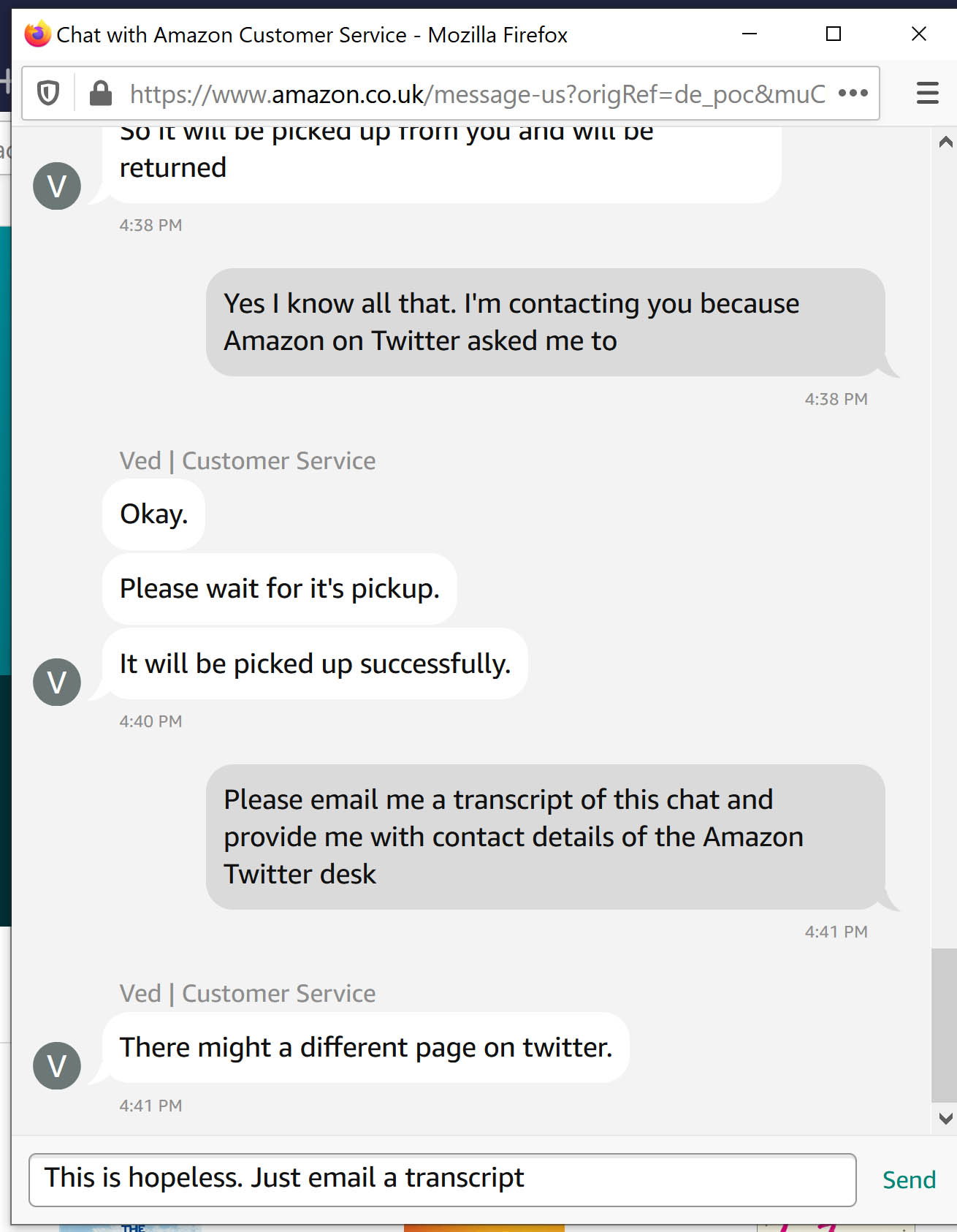 Amazon chat uk