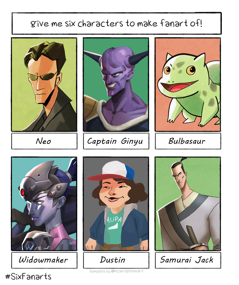 It's quarantine art time! My contribution to the #SixFanarts challenge. Looks like a character select screen in a fighting game!

#SixFanartsChallenge #sixfanart #sixfanartchallenge