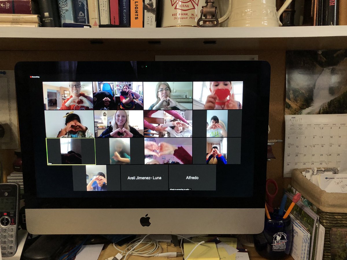 thartman05's tweet photo. Perfect way to start the day with a Zoom meeting !  Miss seeing these kiddos every day!! @rbpsEAGLES @missalyss714 @MsMinaidis @msliliana303 #RBlearningfromhome https://t.co/ioY50oMGxY