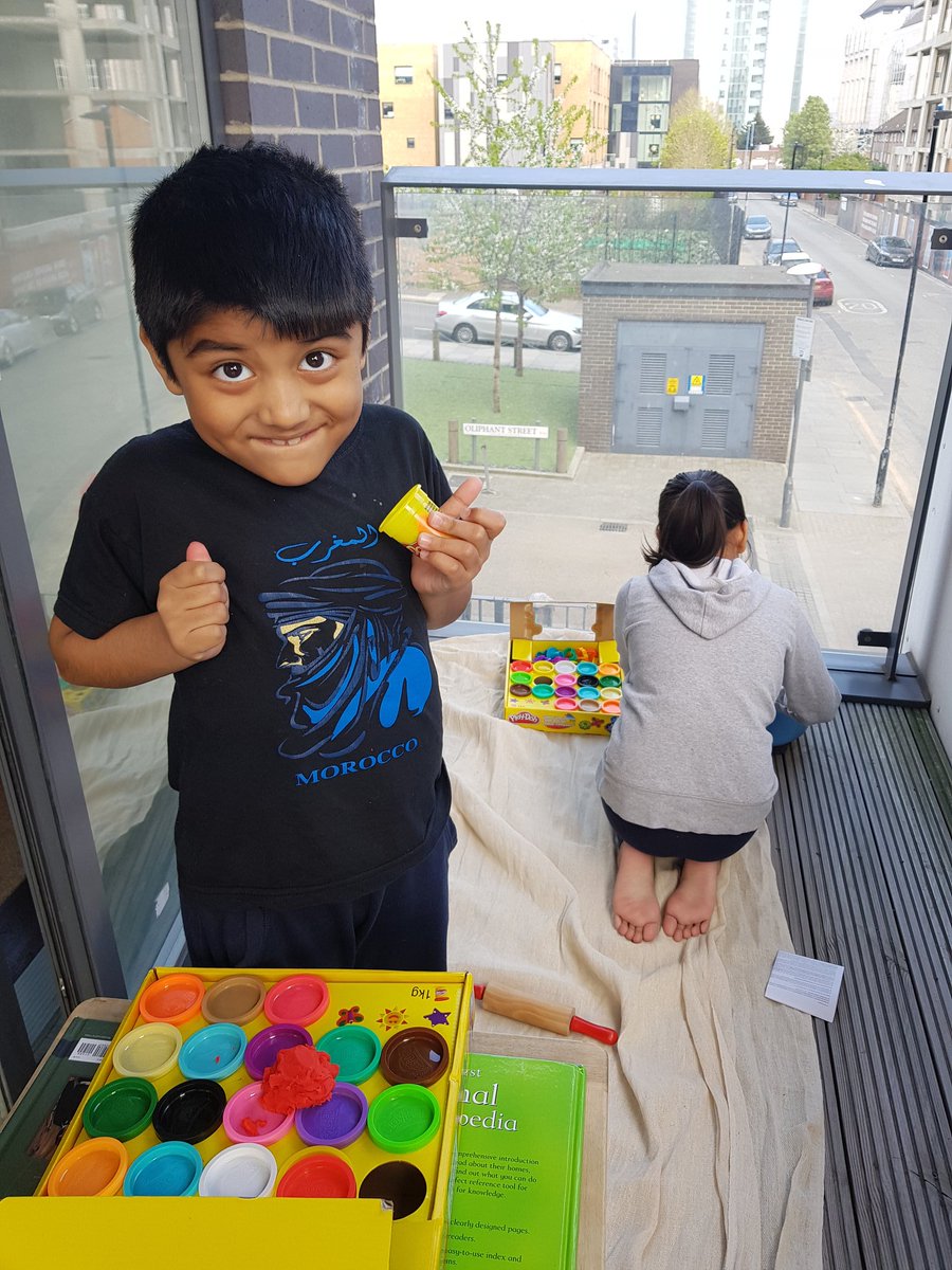 Shakera73752895's tweet photo. @WoolmoreTweets #playdoe fun on balcony with Woolmore School playground in the background https://t.co/iStkrQOtIy