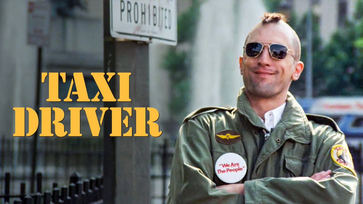 Taxi Driver. Great picture, hella confused with that ending though. The lead character is a little bit of a weird bloke. First time I saw the "you talking to me" scene, epic 12 year old getting used for prostitution was hard to watch though, hate to think that happens irl.. 