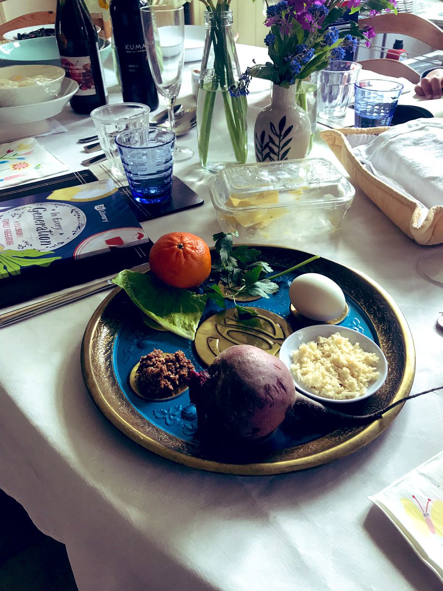 EvanPlacey's tweet photo. Something wrong with our seder plate... there’s no spot for the iPad.
Thinking of everyone doing their Zoom seders tonight. Chag Sameach! #Passover2020 https://t.co/z5xQg3pXbl