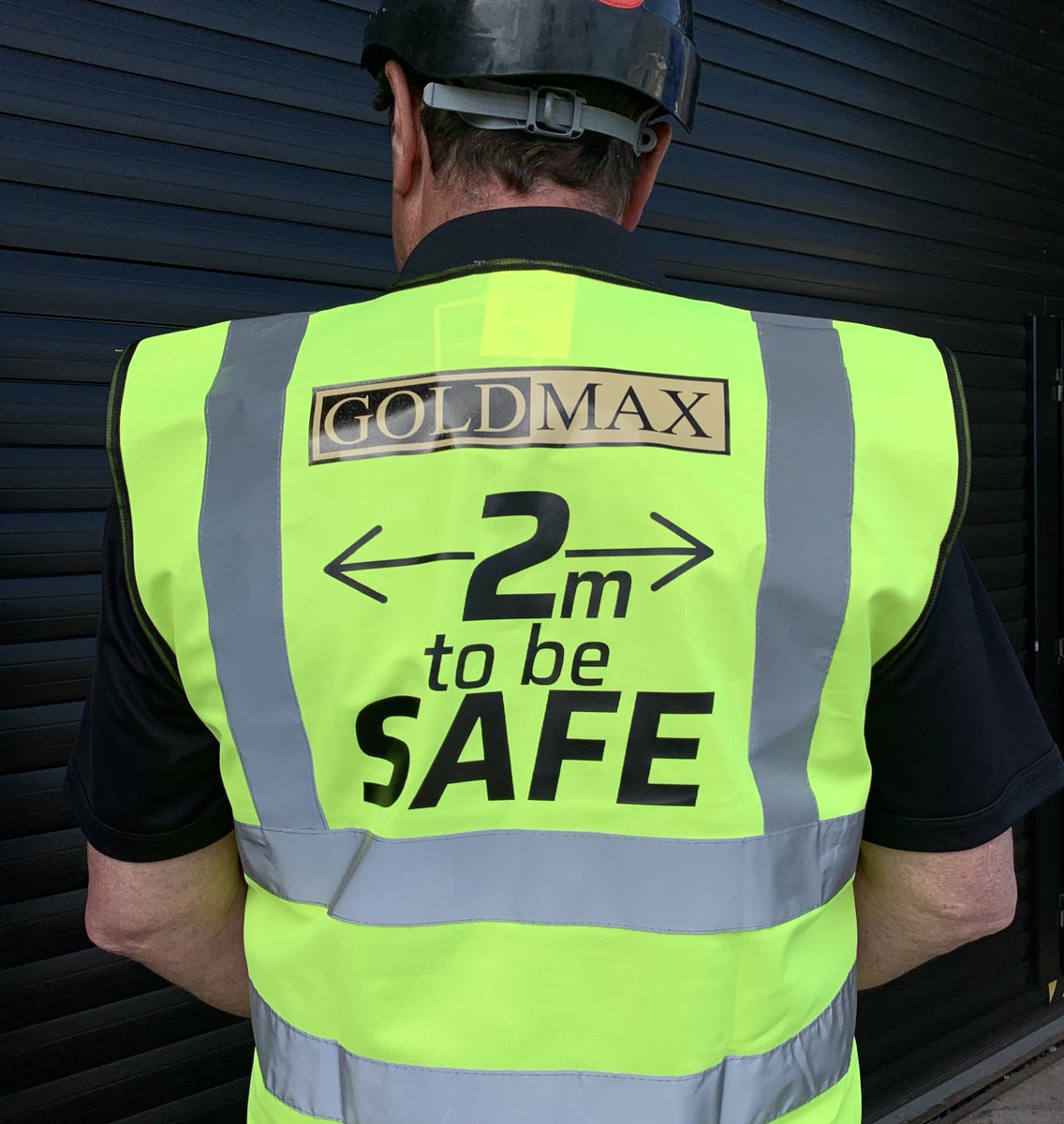 GoldmaxUK's tweet photo. At Goldmax the safety of our people is top priority. We have deployed these hi-vis vests, as a visual reminder to everyone on site to maintain 2m distance from each other. #Goldmax #Safety #2mtobeSAFE #SafetyAwareness #construction #stayhomestaysafe #protecttheNHS https://t.co/GvOjRXEPax
