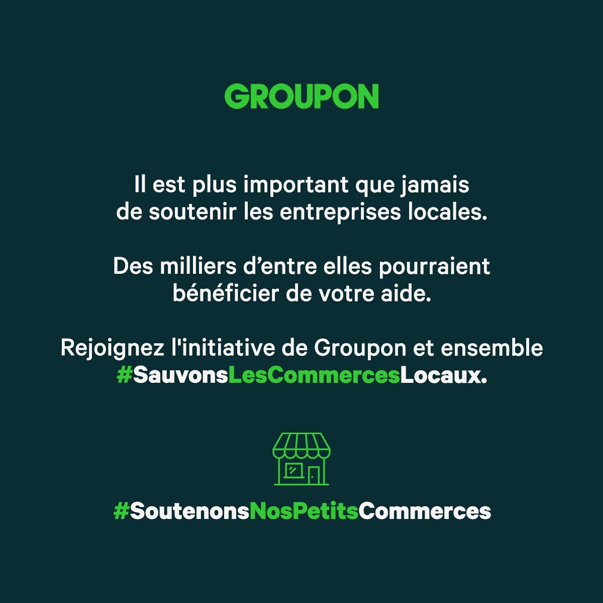 Groupon apporte son soutien aux petites entreprises en ces temps difficiles
#SoutenonsNosPetitsCommerces #SauvonsLesCommercesLocaux