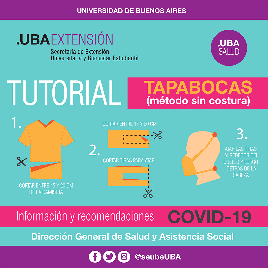 seubeuba's tweet photo. 😷 Te compartimos 2️⃣ tutoriales para hacer cubiertas de tela para la cara de método sin costura para hacer en casa, comprendido por #UBASalud por recomendación de los Centros para el Control y Prevención de Enfermedades, para ayudar a desacelerar la propagación de Covid-19. https://t.co/f0vDLs23xV