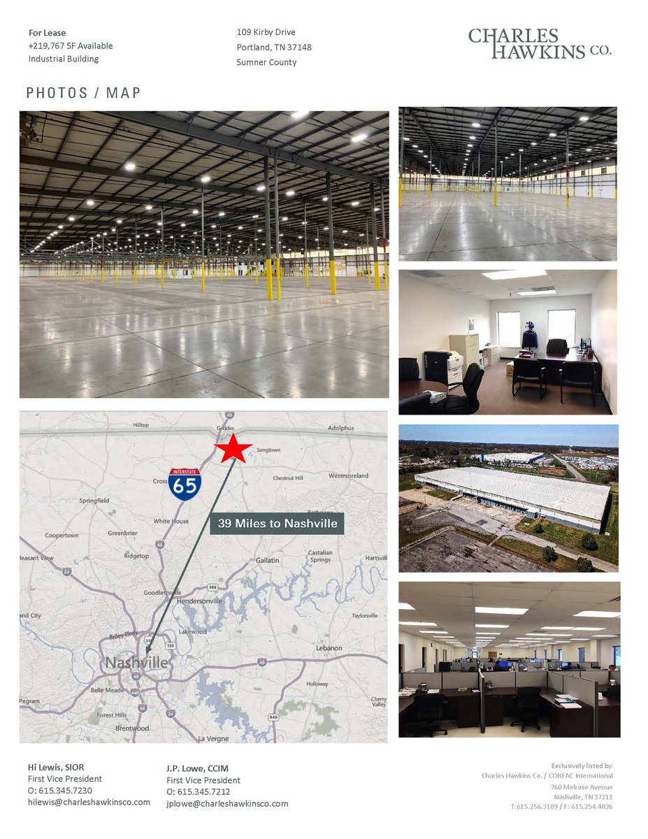 ±219,767 SF Available for Lease!  Asking lease Rate $3.65/SF Net.  Contact Hi Lewis or J.P. Lowe for more information!