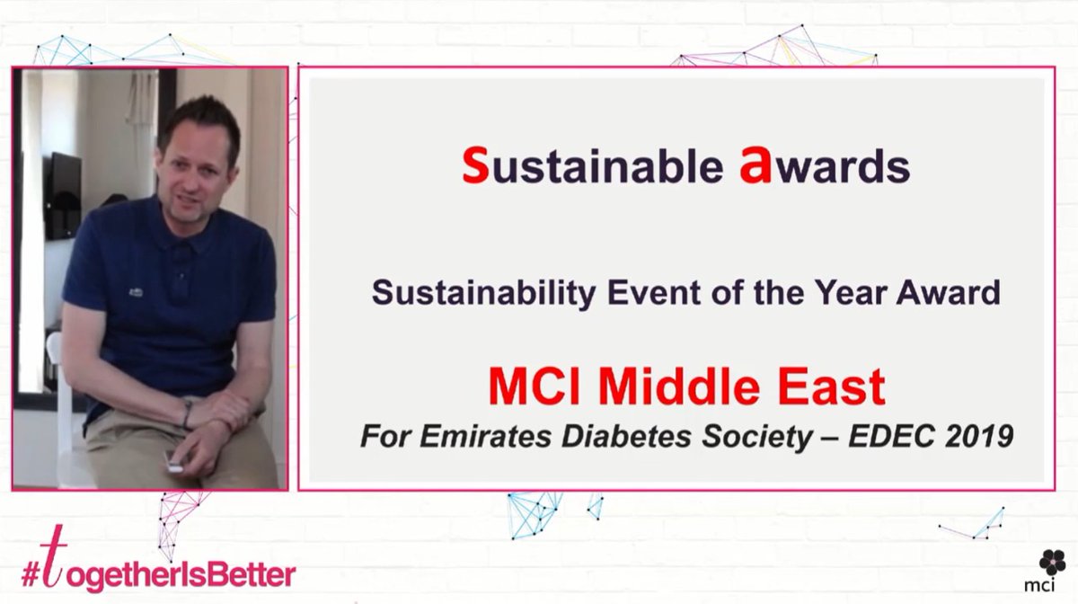 MCIMENAOfficial's tweet photo. MCI Middle East receives the Sustainability Event of the Year Award
for Emirates Diabetes Society #EDEC 2019 #MCIME #MCIDXB #MCIGroup #togatherIsBetter #Sustainable #Awards #OneMCI #MCIMiddleEast https://t.co/E8ZmD56QuB