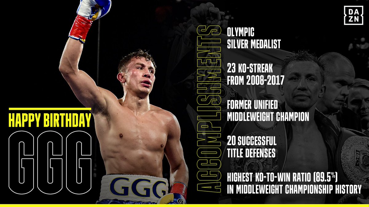 DAZNBoxing's tweet image. Happy birthday to The People’s Champ, @GGGBoxing 🎂