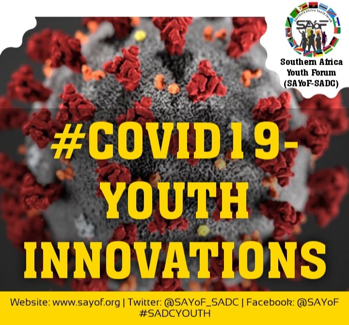 SAYoF_Official's tweet photo. #SADCYOUTH COVID19 Youth Innovations

As the Youth of solutions, there are massive innovations that young people are providing to reduce the spread of the Coronavirus. We will be sharing these with you! #SADCYOUTH @PetriderPaul @faryus88 @SylvaArmel @patience_masua @aya_chebbi https://t.co/ORDmO1KmTR
