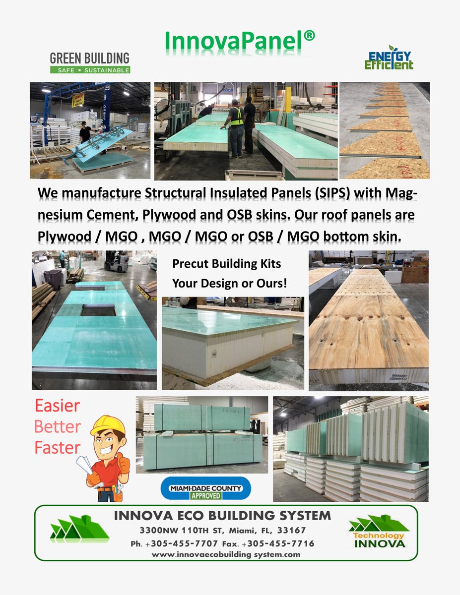 InnovaPanel's tweet image. #InnovaPanel has the right #StructuralInsulatedPanel for your next #project. We offer #Plywood #OSB Magnesium #CementBoard #insulatedpanels to meet the need for #Constructing #energyefficient #Buildings that r #HurricaneRated for +200 mph winds #FloridaGreenBuilding #FutureBuild