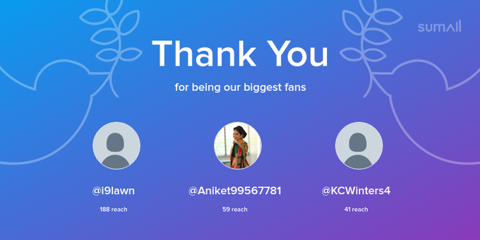 Our biggest fans this week: i9lawn, Aniket99567781, KCWinters4. Thank you! via https://t.co/vfXGQ8T5p7
