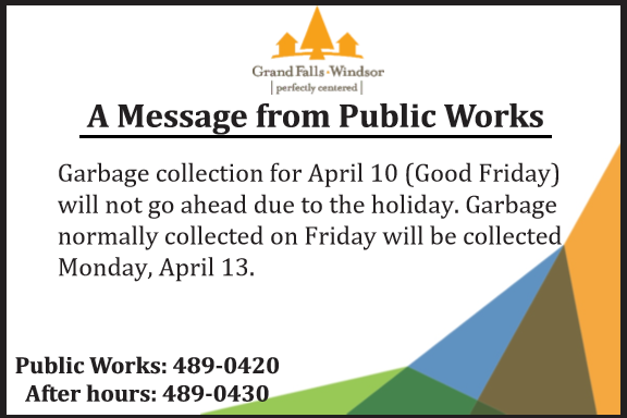 Public Works information regarding garbage collection on April 10 (Good Friday).