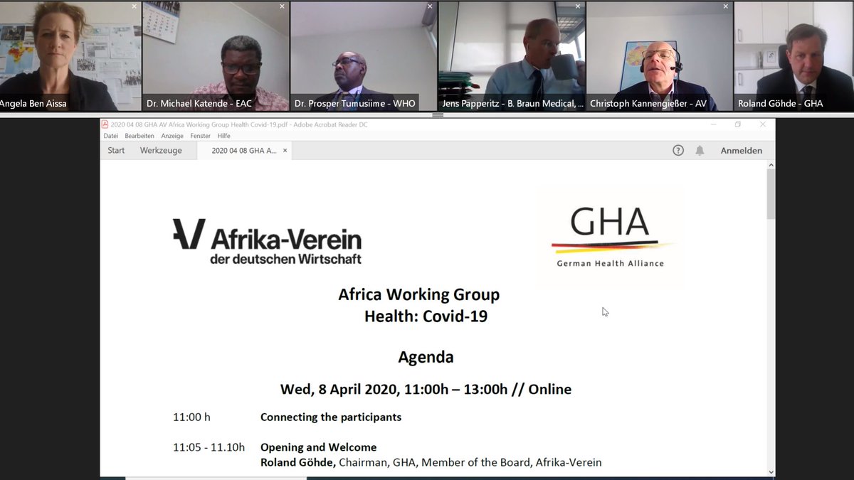 GHA_BDI's tweet photo. #8Apr #GHA &amp; @afrikaverein Africa Working Group Health: #COVID19 situation &amp; challenges, health has to become a priority #73participants #8countries speakers from @WHO @UNAIDS #TunisianHealthAlliance @BMZ_Bund @EABCArusha @giz_gmbh @KfW @jumuiya @bbraun_com //  @Der_BDI https://t.co/ltTlCxZCp5