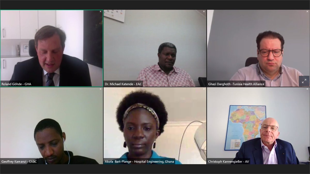 GHA_BDI's tweet photo. #8Apr #GHA &amp; @afrikaverein Africa Working Group Health: #COVID19 situation &amp; challenges, health has to become a priority #73participants #8countries speakers from @WHO @UNAIDS #TunisianHealthAlliance @BMZ_Bund @EABCArusha @giz_gmbh @KfW @jumuiya @bbraun_com //  @Der_BDI https://t.co/ltTlCxZCp5