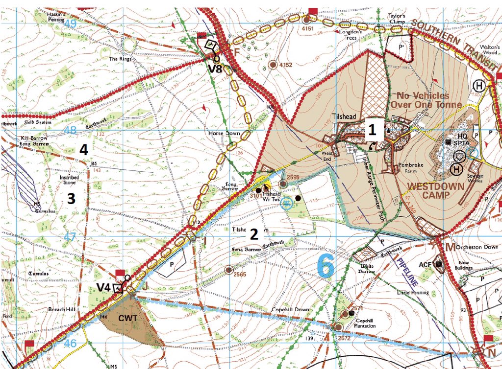We start from Westdown Camp and will use the modern military map to guide us round. When you see a Number in brackets such as [1] this refers to a stop marked on the map. Lets go!  #SPTAarchaeology