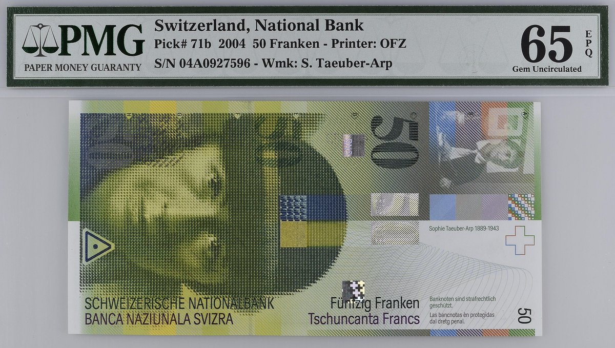 PMGnotes's tweet photo. Note of the Day: This Switzerland 2004 50 Franken features an image of Sophie Henriette Gertrud Taeuber-Arp, a renowned artist from the first half of the 20th century. ... #WomenWednesday #numismatics #notecollecting #banknote #currency #Switzerland #Swiss #Franken #Taeuber-Arp https://t.co/AEPTnVlnYj