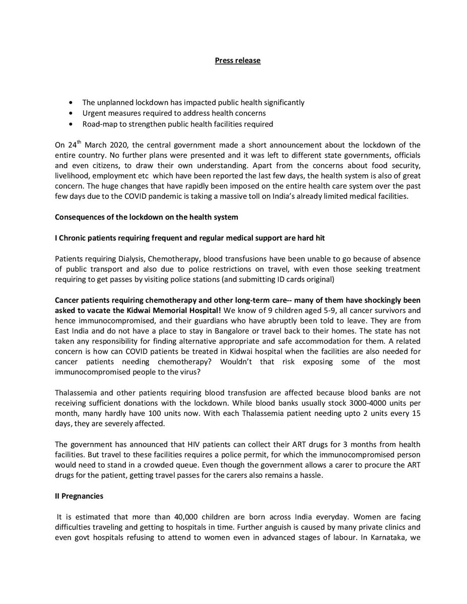 MULTIPLE PUBLIC HEALTH CRISES IN KARNATAKA BECAUSE OF LOCKDOWN. See thread below for excerpts from press release (Thanks to  @peopleofindiaka).Friends in media, why are you not reporting these difficulties? Why give air-time to hate-mongering politicians? #RejectCommunalVirus