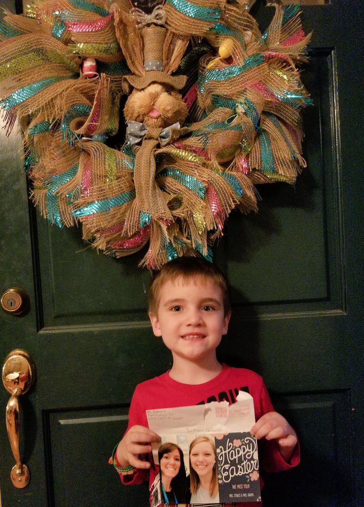MelissaLGoforth's tweet photo. Happy Easter to our favorite 4k teachers at @RiverbankElem, Mrs. Stokes &amp; Mrs. Adams. 

Jack LOVED getting his #Easter card in the mail. We miss you both! 

#wearelex2 #riverbankseaturtles #oneheartoneteamonemind #scfored #redfored #redforedsc #dumspirospero https://t.co/i9z8Zf9FFF
