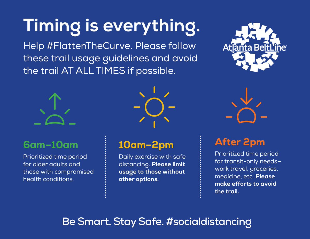 JNBecker's tweet photo. New usage guidelines for the @AtlantaBeltLine. Thanks for keeping the trail open for those of us who NEED to use it, @KeishaBottoms. #StayHomeStaySafe #FlattenTheCurve https://t.co/4Gk3vX66Qr