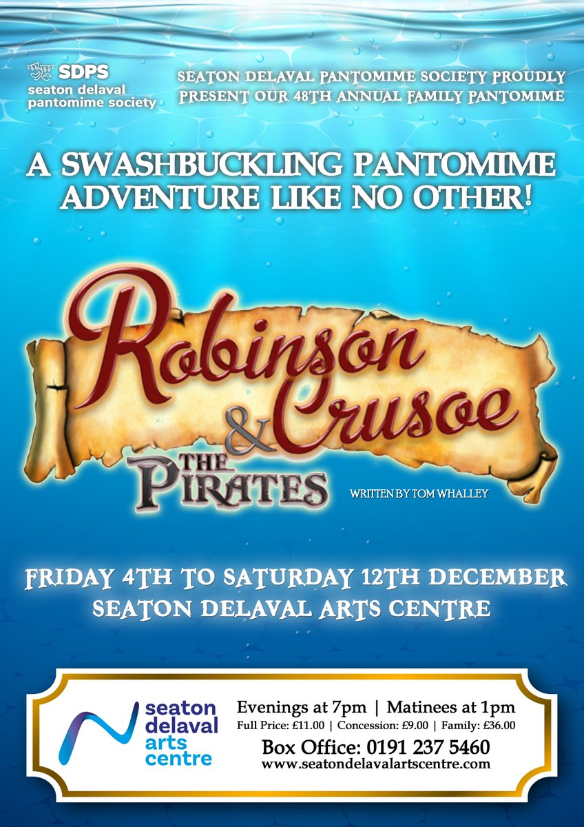 sdartscentre's tweet photo. Ahoy me harties! We're delighted to announce today that our Christmas Pantomime for 2020 is...

☠️ ROBINSON CRUSOE AND THE PIRATES! ☠️

Tickets are on sale today! Why not grab the best seats in the house to catch our swashbuckling panto adventure! ⚔️ https://t.co/ZXTIM15kqL