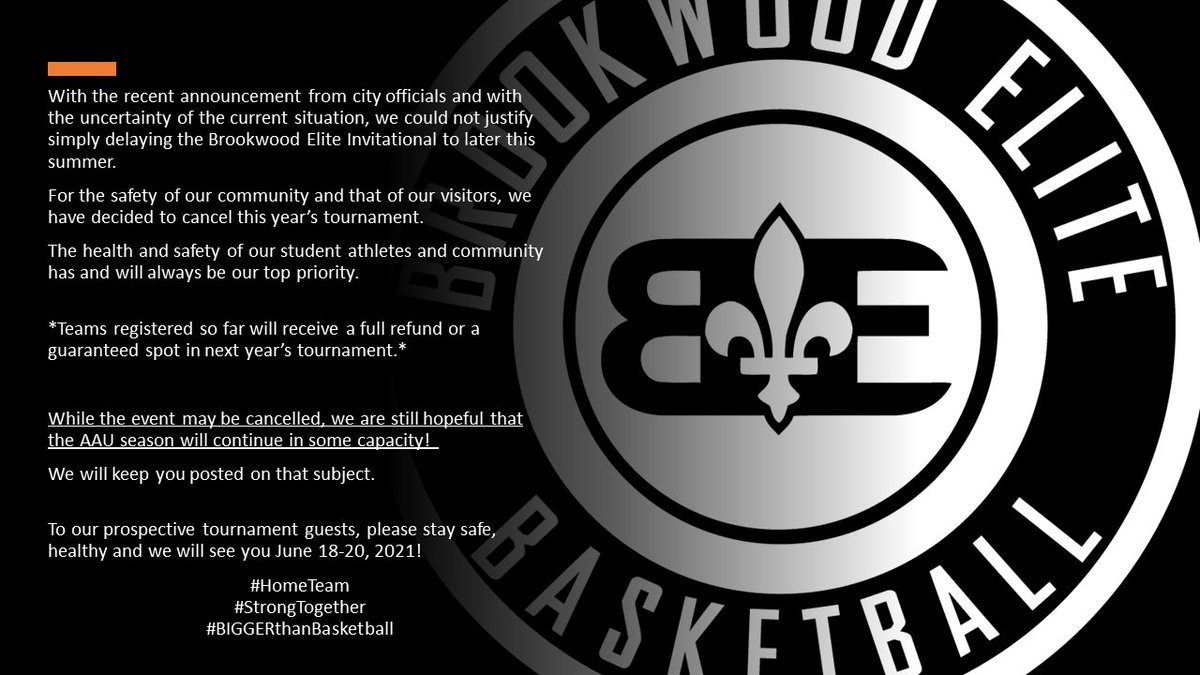 brookwoodelite's tweet photo. Important news regarding the 2020 edition of the Brookwood Elite Invitational.
Please read: https://t.co/sNPO5AOSLW