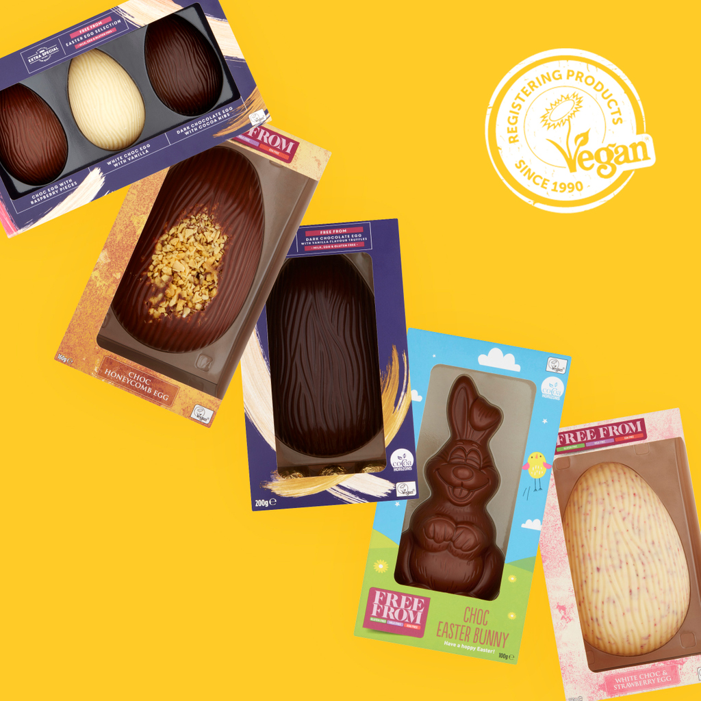vegantrademark's tweet photo. If you're heading to @asda for essentials over the next few days, pop some vegan #EasterEggs in your basket! Asda have a lovely range in their #FreeFrom &amp; Extra Special lines (these are just a few!) - just look out for the #VeganTrademark on packs 🌻

#Vegan #Easter #VeganEaster https://t.co/OEWMEJVSIu