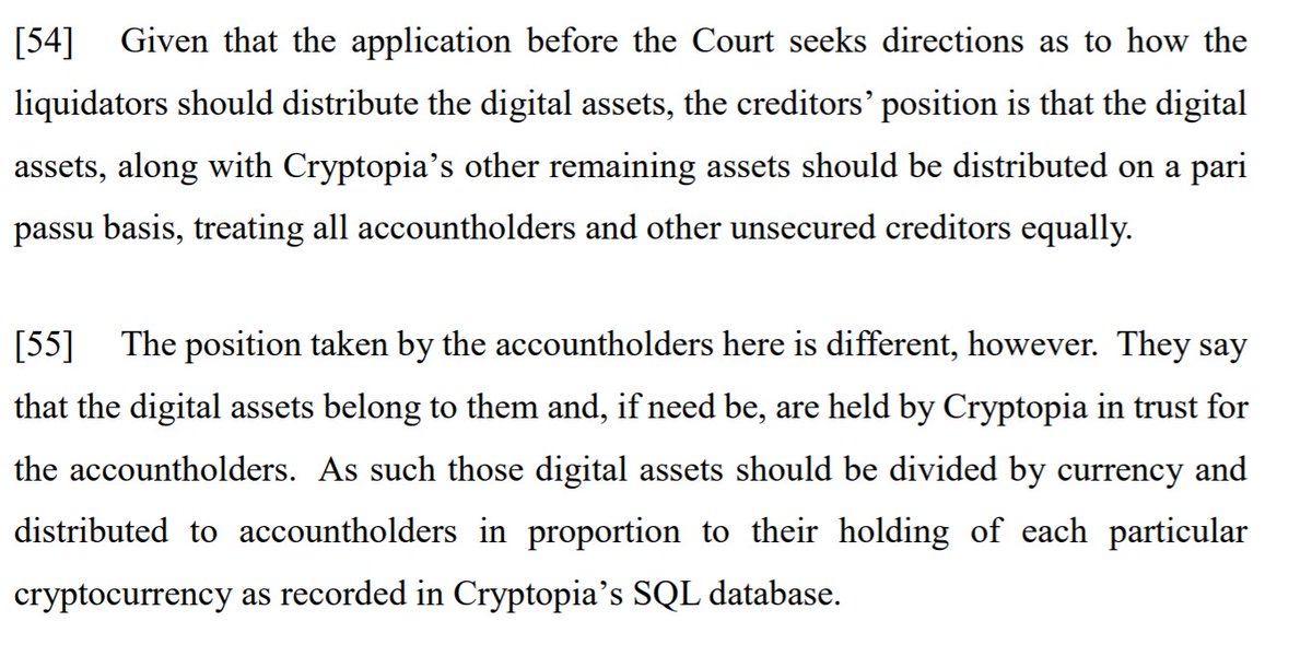 if Cryptopia was holding the cryptocurrency for users in trust, then users had the better claim to get paid first; if there was no trust, then users were just general creditors like all others