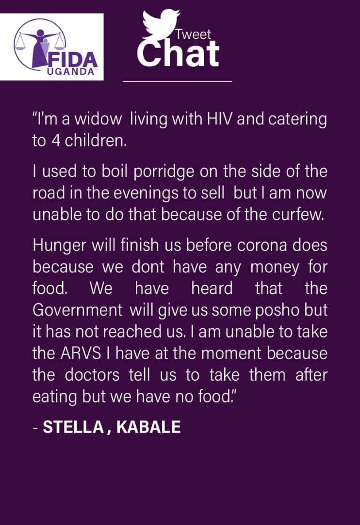   #WhatWomenWant   #WomenAndCovid19UGStella in Kabale is living with HIV and she has 4 children. She sold porridge by the roadside before COVID19. Her family is worried the food rations may not reach the. She cannot take ARVs because she has no food.
