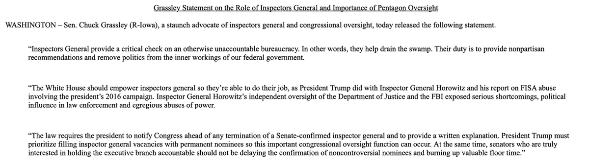 ...so this important congressional oversight function can occur. At the same time, senators who are truly interested in holding the executive branch accountable should not be delaying the confirmation of noncontroversial nominees and burning up valuable floor time.”
