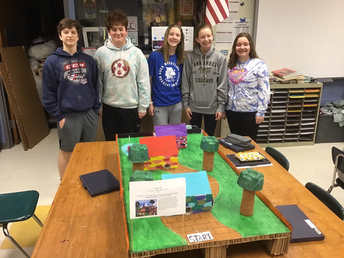 beachmiddleart's tweet photo. The last of our 8th grade putt putt designs. We will have to find a better way to feature them. They truly are creative and fun to play!  #beachmiddle https://t.co/gDBorca9qO