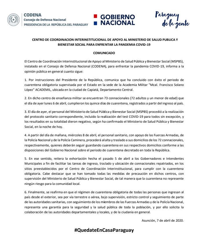 Santula's tweet photo. Sin escándalos, los compatriotas que hicieron cuarentena obligatoria en la Academia Militar ya volverán a sus casas. Ninguno de ellos dio positivo al COVID19. ¿Se puede? ¡Se puede! https://t.co/n6Ftalrx9h