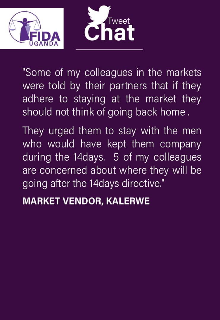   #WhatWomenWant   #WomenAndCovid19UGA market vendor says her friends partners say they should not to go back home if they sleep in the market.