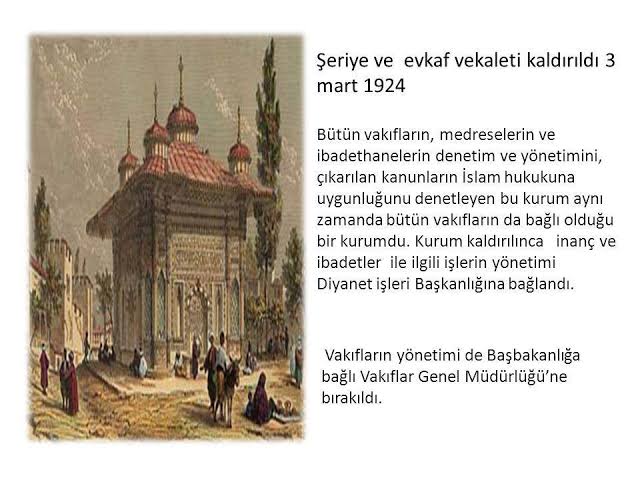 Camilerimiz bu şekilde gelire sahip iken, asırlarca devlet hazinesinden tek kuruş almaları gerekmemişti. Fakat, CHP iktidarında vakıf malları hazineye aktarılınca, din görevlilerinin maaşları karşılanamaz oldu. Diyanet böyle kuruldu