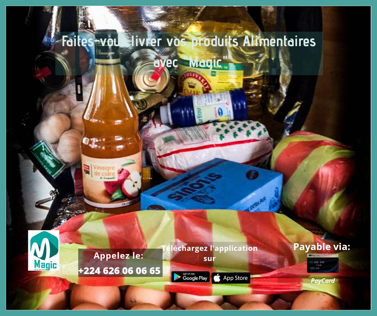 MagicGn's tweet photo. Avec Magic, nous vous livrons vos produits alimentaires où que vous soyez à Conakry.

Nos livreurs sont formés à respecter les consignes de sécurité liés au #Covid19!

Liens Application Mobile 👇🏾👇🏾

PlayStore
https://t.co/01NoRIC5Ky

AppStore
https://t.co/AfGIuFDzaC https://t.co/VmfuGfeR3J