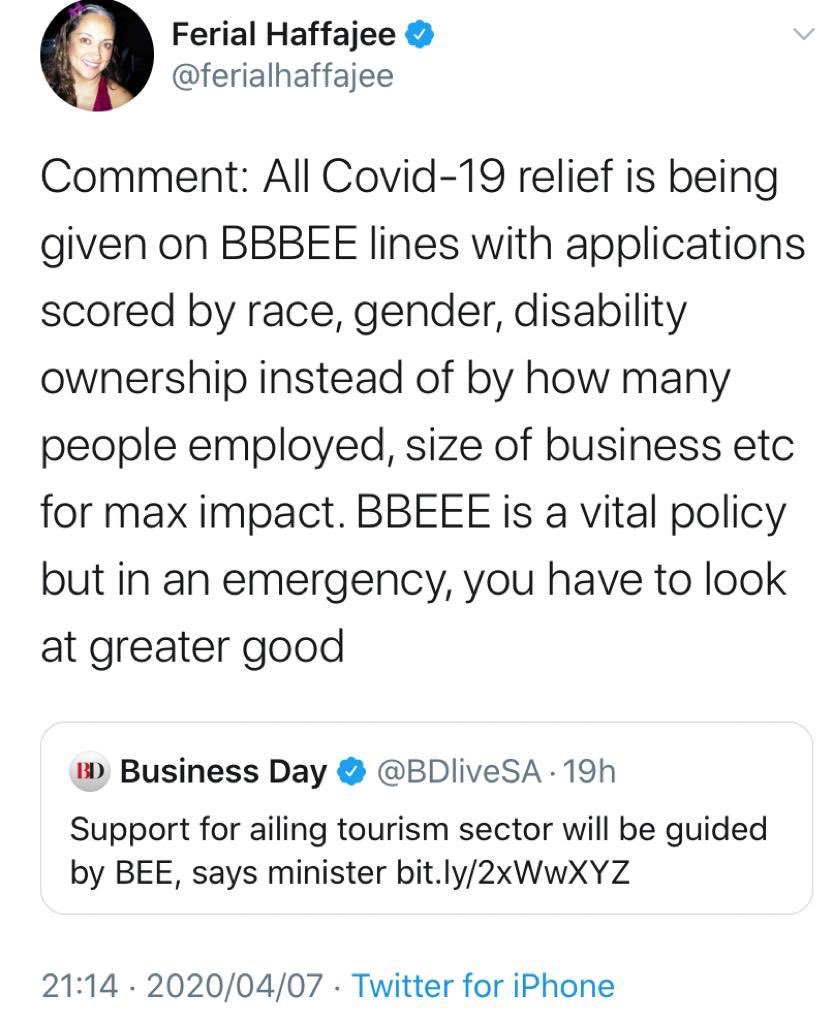 A startling admission from <a href="/ferialhaffajee/">Ferial Haffajee</a> that BEE is not for the greater good.