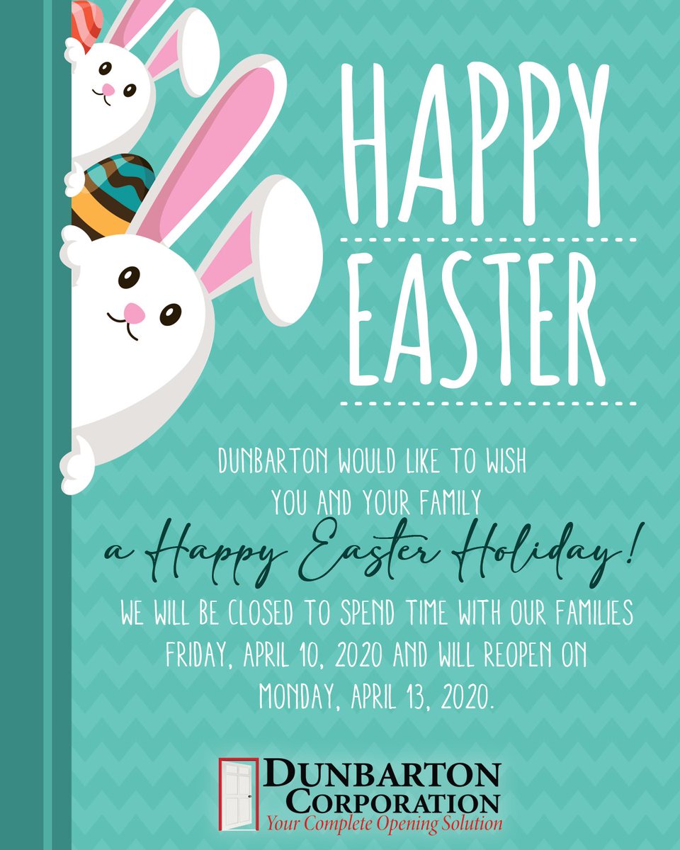 DunbartonCorp's tweet photo. Happy Easter from Dunbarton! #dunbarton #RediFrame #Slimfold #HollowMetal https://t.co/xfsfqkF7EJ